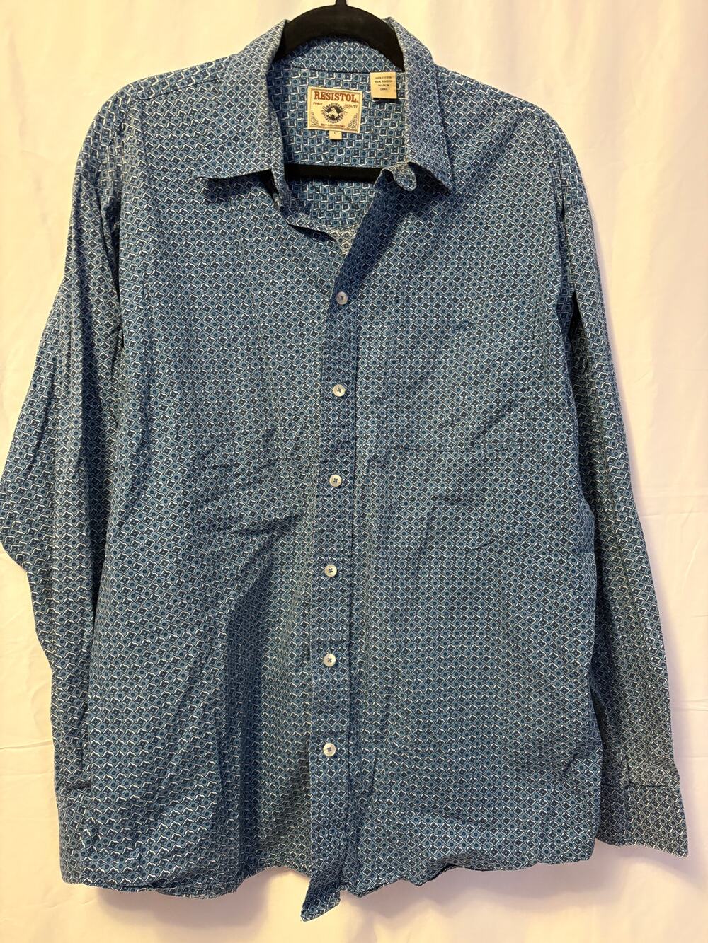 Resistol Geometric Button Long Sleeve Button Down Shirt Top Blue Sz L